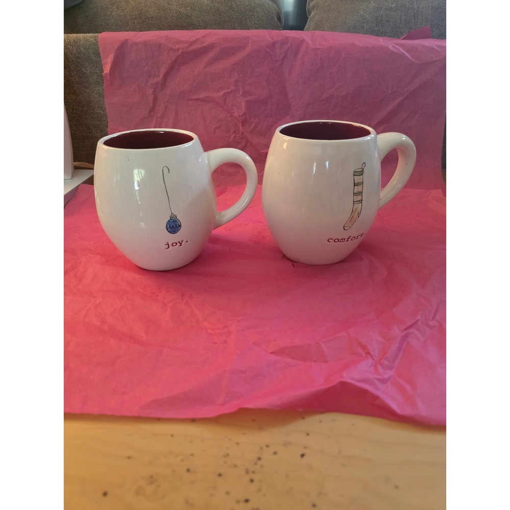 Rae Dunn Joy Comfort Christmas Mug Set Holiday Ornament Stocking Red Interior
